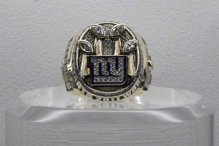 Feb 2, 2019; Atlanta, GA, USA; Detailed view of Super Bowl XLVI ring to commemorate the New York Giants 21-17 victory over the New England Patriots at Lucas Oil Stadium in Indianapolis, Ind. on Feb 15, 2012.